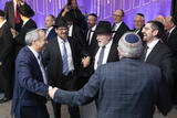 "Rosh Yeshiva Ari Berman (first from left) and Hershel Schachter (third from left) celebrate newly appointed Deans Rabbi Aryeh Lebowitz (second from left) and Rabbi Dr. Yosef Kalinsky (fourth from left)."