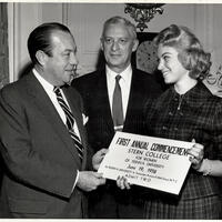 (l–r) Mayor Robert F. Wagner, Max Stern and Shirley Pasternak, a member of Stern’s first graduating class.